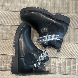 Vince Camuto Kids Black Boots with Silver Chain Accent